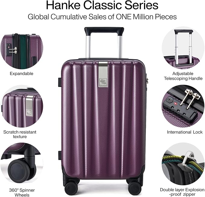 Hanke 20 Inch Expandable Carry on Luggage 22x14x9 Airline Approved Lightweight PC Hard Shell Suitcases with Wheels Tsa Luggage Rolling Suitcase Travel Luggage Bag for Weekender(Purple) - Image 4