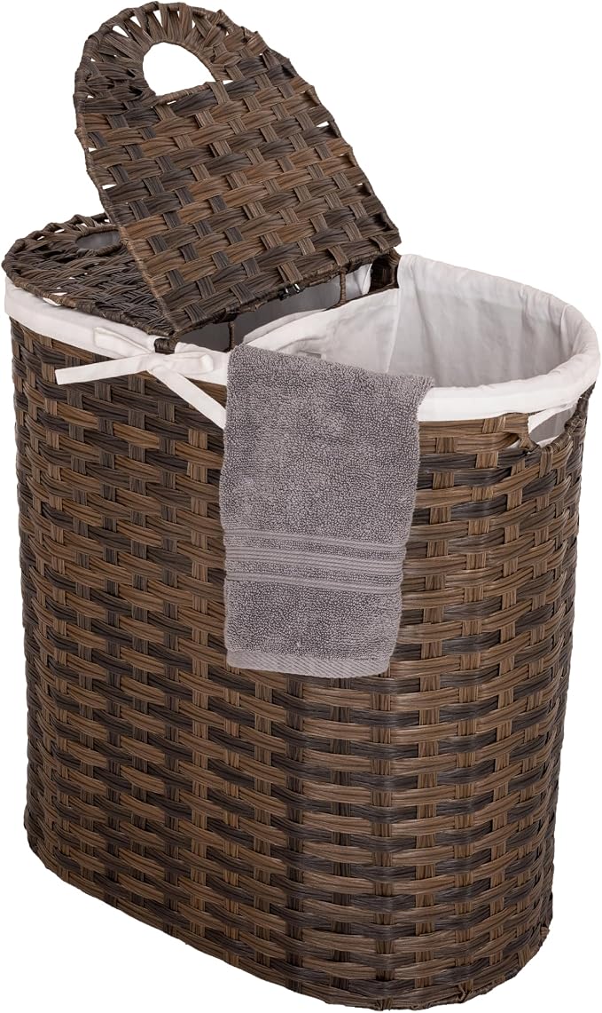Seville Classics Premium Handwoven Portable Laundry Bin Basket with Carrying Handles, Household Storage for Clothes, Linens, Sheets, Mocha Brown, Oval Hamper - Image 8