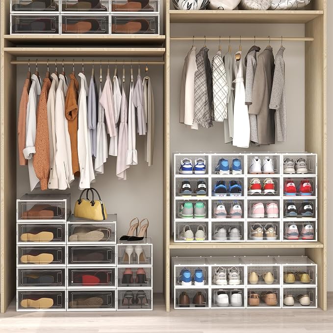 8-Piece Boot and 12-Piece Shoe Storage Box, Stackable Clear Plastic Shoe Box, Space-Saving Shoe Organizer for Boots, Sneakers, and High Heels, Clear - Image 2