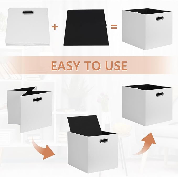 Posprica 13x15x13in Collapsible Storage Bins, Fabric Foldable Cube Storage Boxes, Decorative Storage Baskets Organizer for IKEA Kallax, Shelves, Closet, Clothes, Set of 4-White - Image 6
