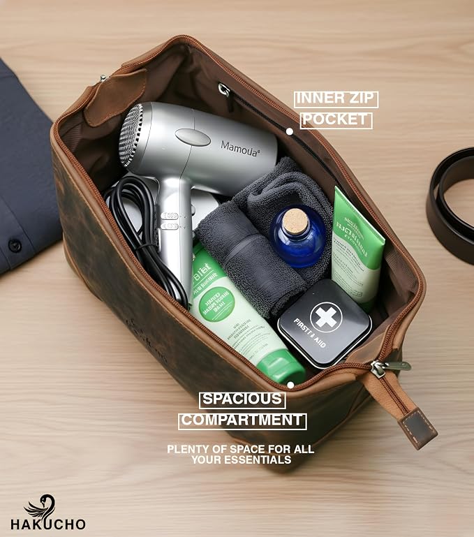 Genuine Leather Toiletry Bag for Travel, Gym, and Daily Use, Grooming Travel Kit, Large Shaving Bag with Waterproof Lining Gift for Men & Women (Tan Brown) - Image 4