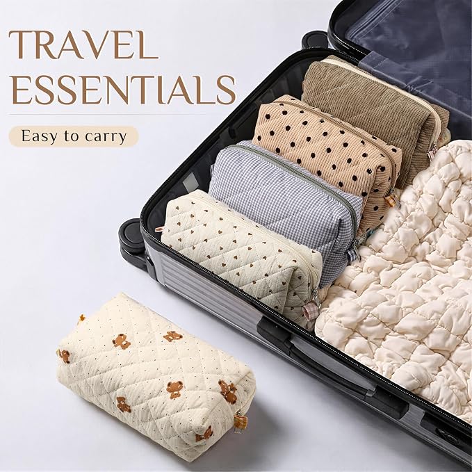 Paterr 10 Pcs Quilted Makeup Bag Bulk Cotton Floral Cosmetic Bag Women Girls Bridesmaid Gifts Cute Makeup Pouch Coquette Aesthetic Travel Toiletry Organizer(Plaid Floral,7.87 x 4.72 x 3.15 Inches) - Image 6
