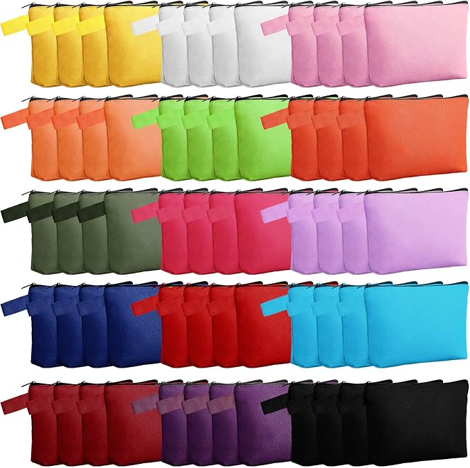 Reginary 60 Pcs Multicolor Canvas Makeup Bag Bulk Portable Travel Cosmetic Pouch Versatile Blank Toiletry Bag with Zipper for Women DIY Craft Purse Pencil Case (8.6 x 5 x 2 Inch) by Reginary