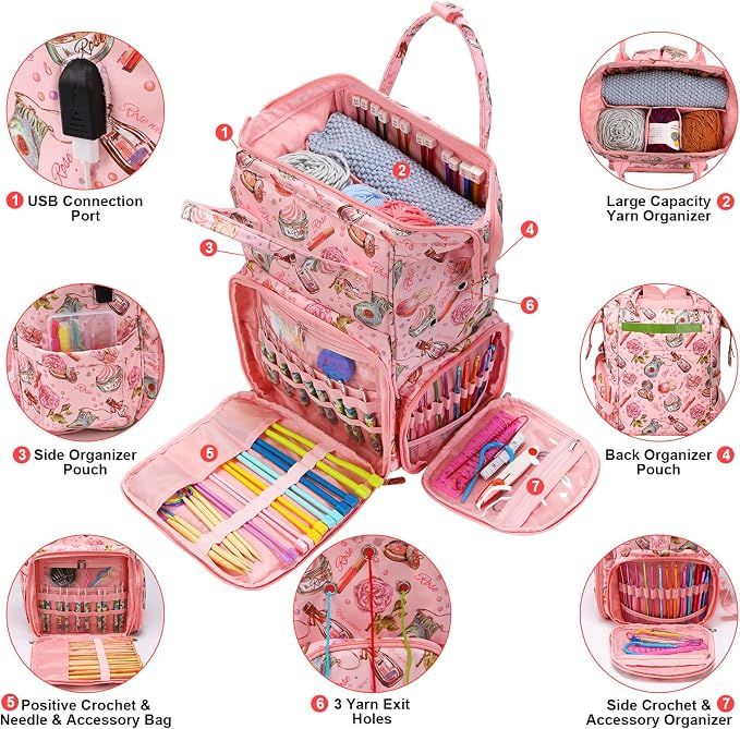 crochet bag,knitting bagBackpack and Tote Bag Storage Bag ，Large capacityYarn Storage Organizer Travel Crochet Bag Women Carrying Crochet Accessories Knitting Needles Crochet - Image 4