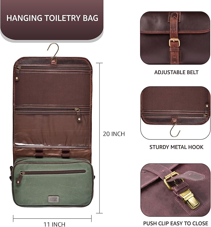 LEATHER VILLAGE Hanging Genuine Leather Toiletry Bag for Men & Women with Waterproof Lining – Handcrafted Vintage Travel Dopp Kit, Shaving Organizer & Shower Bathroom Essentials Case - Cherry - Image 2