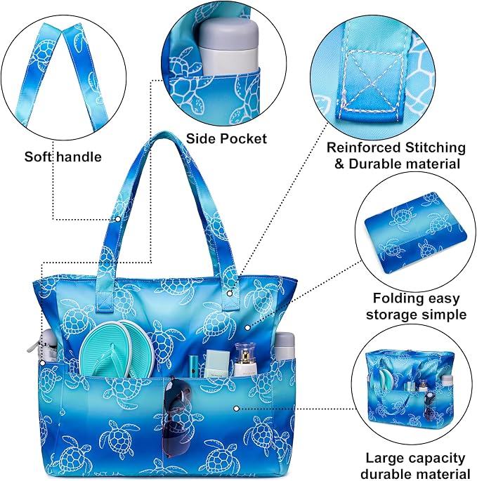 Bluboon Waterproof Beach Tote Pool Bags for Women Ladies Extra Large Carry On Bag With Wet Compartment for Weekender Travel - Image 8