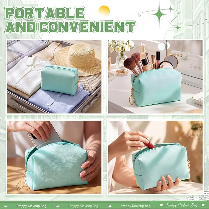 Chunful 24 Pcs Preppy Makeup Bag PU Leather Cosmetic Bag Bulk Makeup Plain Pouch Waterproof Toiletry Purse for Women Traveling Preppy Pencil Case Valentine's Day Gifts (Mint Green) - Image 6