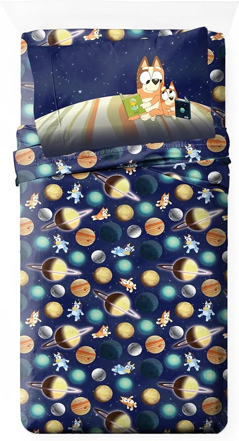 Jay Franco Kids Sheet Set with Fitted, Flat Sheets & Pillow Cover - Ultra-Soft Bedding with Pillowcase for Room Decor, Blue - Bluey & Bingo, 3 Piece Toddler by JayFranco