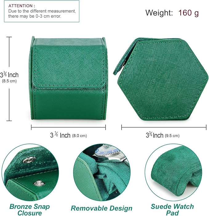 Hiram Handmade Leather Saffiano Leather Watch Roll Travel Case, Leather 1-Watches Roll Case for Treasured Watches and Bracelets(GREEN) - Image 2