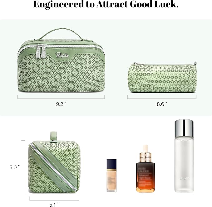 BOYATU Travel Makeup Bag for Women: Four Leaf Clover Large Capacity 3 Pcs Set Cosmetic Bags - Waterproof 50% Extra Space for Toiletry Organizer - Travel Essentials for Fortunate (01 Light Green) - Image 8