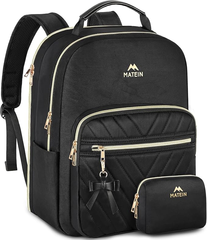 MATEIN Backpack for Women, 17 Inch Fashion Bookbag Purse, 2pcs Sets, Black | Waterproof Fashion Cute Large Daypack, Casual Daily Shoulder Bag, Ladies Teen Girls Handbags for Travel Work School College by MATEIN