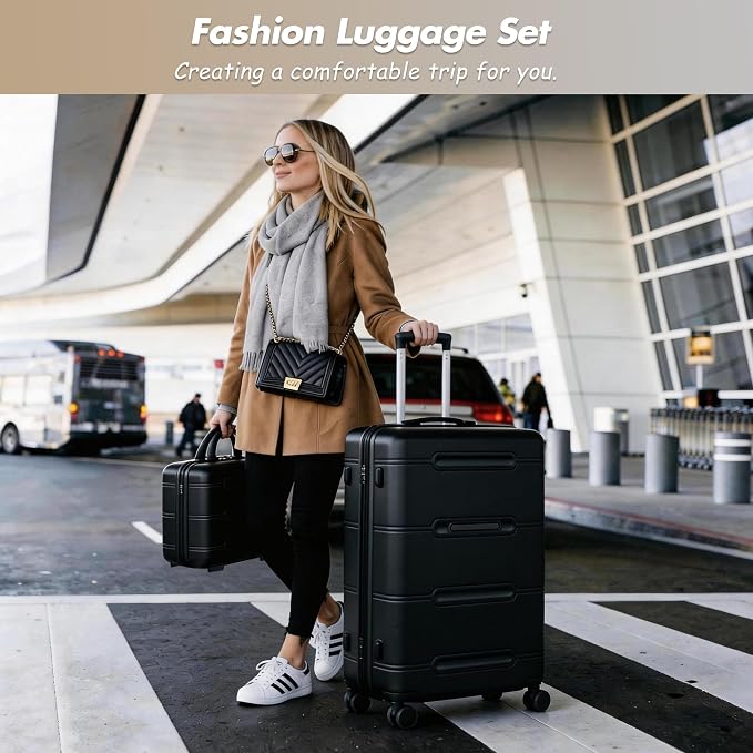 Merax Luggage Set,6 Piece Suitcase with Bags,Lightweight Carry on Luggage | 14/20 IN Airplane Approved,24/28IN Hardside Suitcase with Double Spinner Wheels Handle Password Lock,Black - Image 2