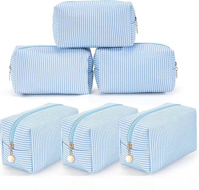 6PCS Makeup Bag Travel Toiletry Bag for Women, Small Cosmetic Bags Cute Blue Stripe Aesthetic Organizer Makeup Pouch for Purse Emergency Bag Pencil Case Accessory Bag by Unknown