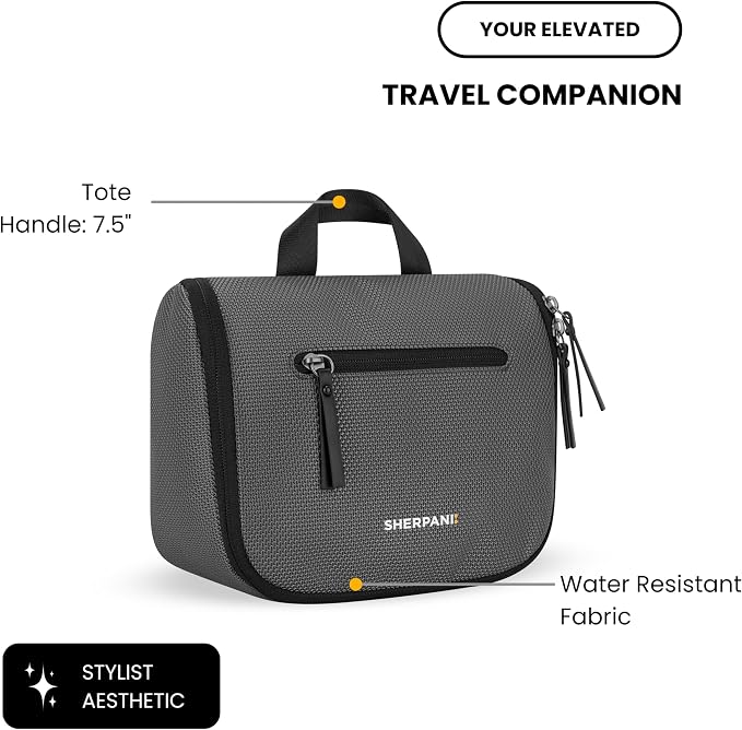 Sherpani Co-Pilot, Travel Toiletry Bag, Hanging Cosmetic Organizer, Water Resistant Makeup Bag, Shower Dopp Kit, Essentials Toiletries for Women, Travel Gift (Granite) - Image 4