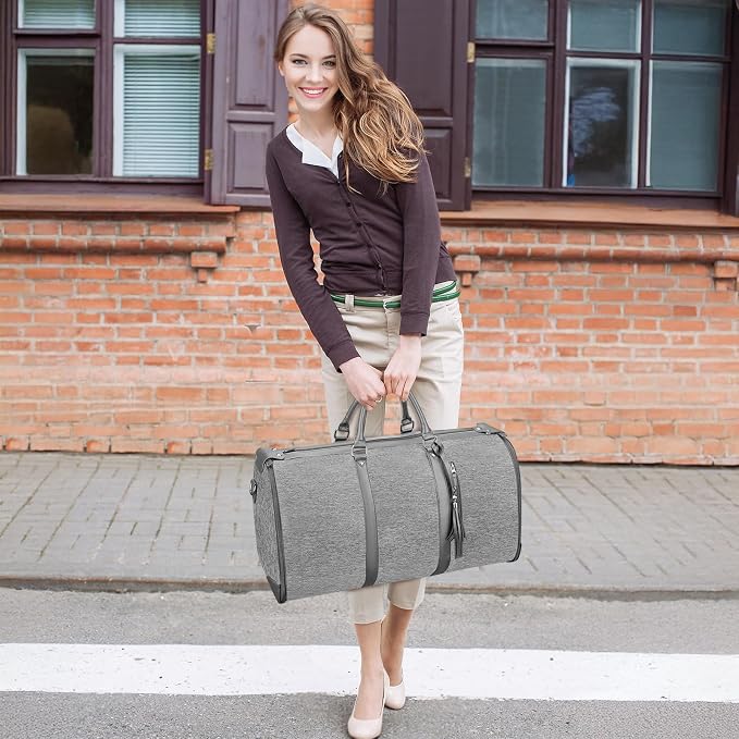 Ytonet Garment Duffle Bags for Travel, Convertible Carry on Garment Bag with Shoe Pouch, Water Resistant Duffle Bag for Women with Shoulder Strap, 2 in 1 Hanging Suitcase Suit Travel Bags, Grey - Image 6
