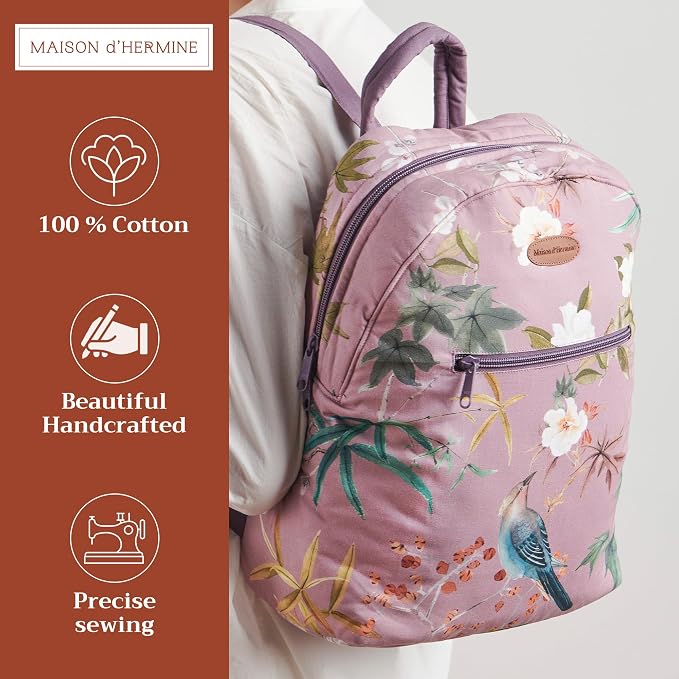 Maison d' Hermine Backpack for Women Men Cotton Shoulder Multipurpose Rucksack with Small Pouch Lightweight Multi Pocket Bag for Travel Work Beach Perfect for Spring Summer (Hokuzai - Violet) - Image 2