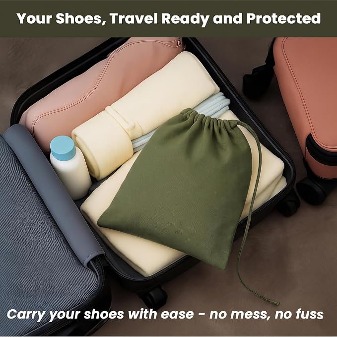 LFH Cotton Rich Shoe Storage Bags with Drawstring, Breathable Dustproof Reusable Shoe Organizer for Travel, Gym, Dorm, Hotel, Machine Washable Easy Carry 8"x17" (Pack 2),Military Green - Image 3