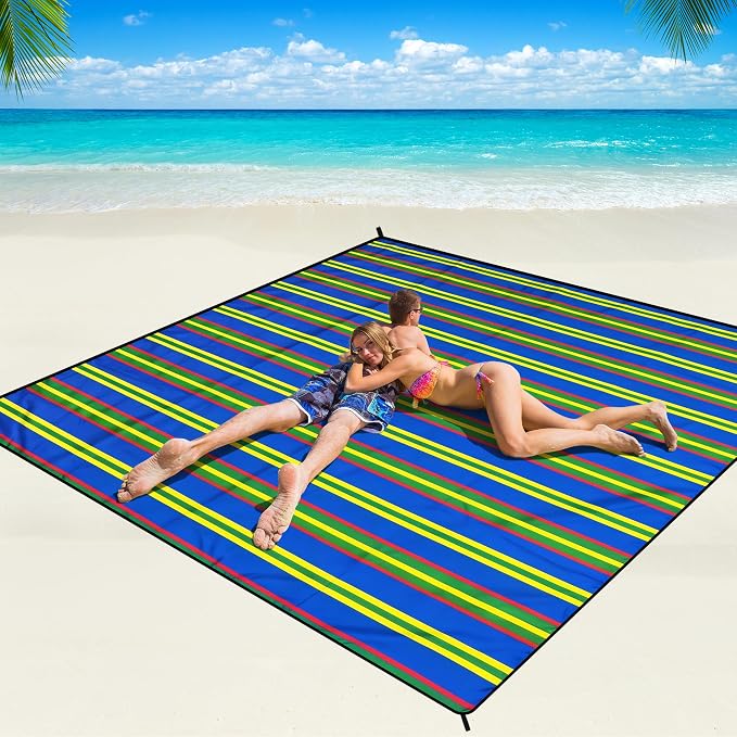 WIWIGO Beach Blanket Waterproof Sandproof Beach Mat 79" X 83"/10'x9'for 2-8 Adults Quick Drying Outdoor Picnic Mat Beach Accessories for Travel, Camping, Hiking by WIWIGO