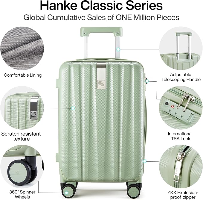 Hanke Luggage Sets 3 piece Carry On Luggage with Wheels PC Hard Shell Suitcases Lightweight Checked Travel Luggage Large Travel Suitcase Woman Men 20/24/29 Inch(Bamboo Green) - Image 3