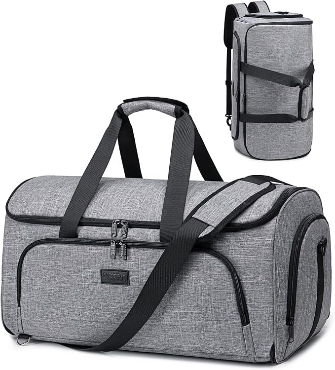 Vessgra Garment Bags for Travel,Convertible Garment Bag with Shoulder Strap, 4 in 1 Suit Bag Travel with Shoes Foldable 58L Garment Bags for Men Women Garment Duffel Bags for Hanging Clothes,Grey by Vessgra