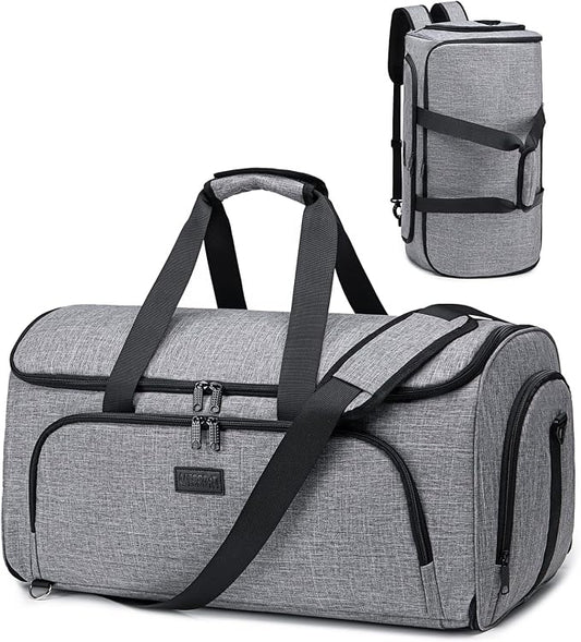 Vessgra Garment Bags for Travel,Convertible Garment Bag with Shoulder Strap, 4 in 1 Suit Bag Travel with Shoes Foldable 58L Garment Bags for Men Women Garment Duffel Bags for Hanging Clothes,Grey by Vessgra