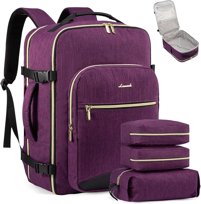 LOVEVOOK 40L Travel Backpack Flight Approved Carry on Backpack,3 Packing Cubes,Waterproof Personal Item Travel Bag,TSA Carry on Luggage Suitcase Travel Essentials,Gifts for Women & Men,fits 17" Laptop by LOVEVOOK