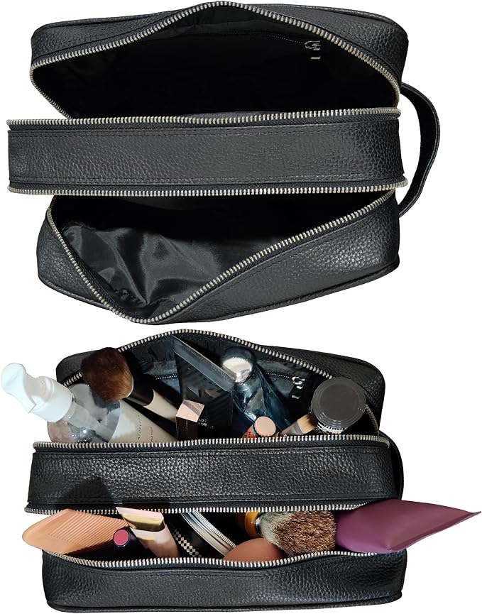 RUSTIC TOWN Full Grain Leather Travel Toiletry Bag - Cosmetic Makeup Kit Organizer (Medium, Black) - Image 4