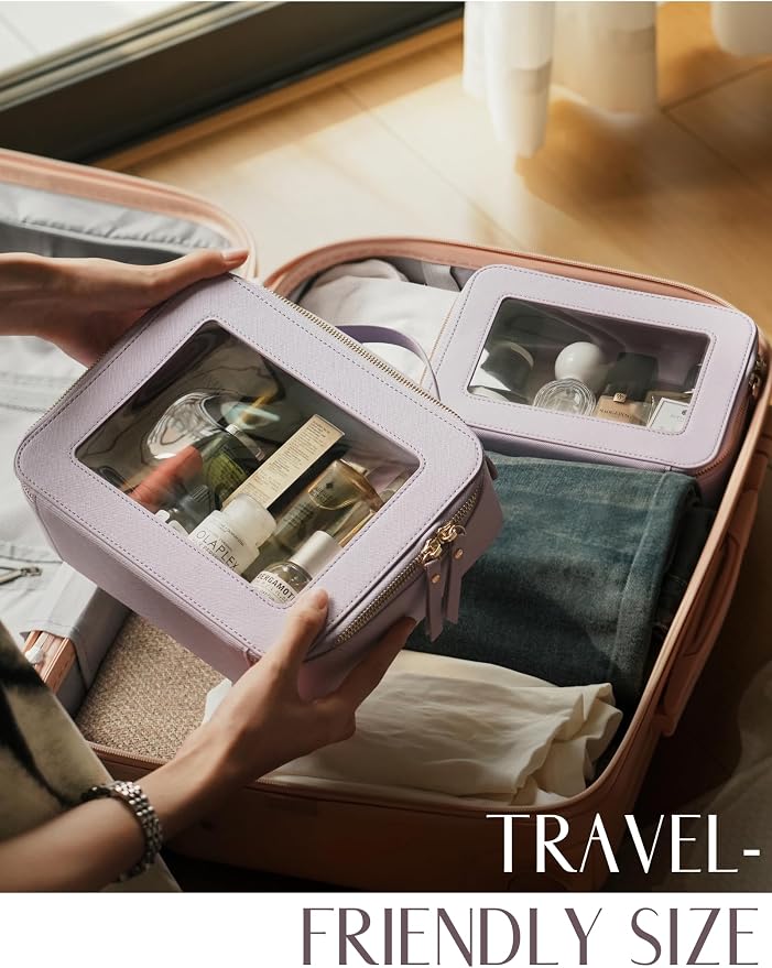 Popvibe Clear Makeup Bag Travel Cosmetic Case Transparent Toiletry Bag with Zipper, Portable Make Up Organizer Traveling Compact Car Bag for Essentials, Purple, Medium - Image 6