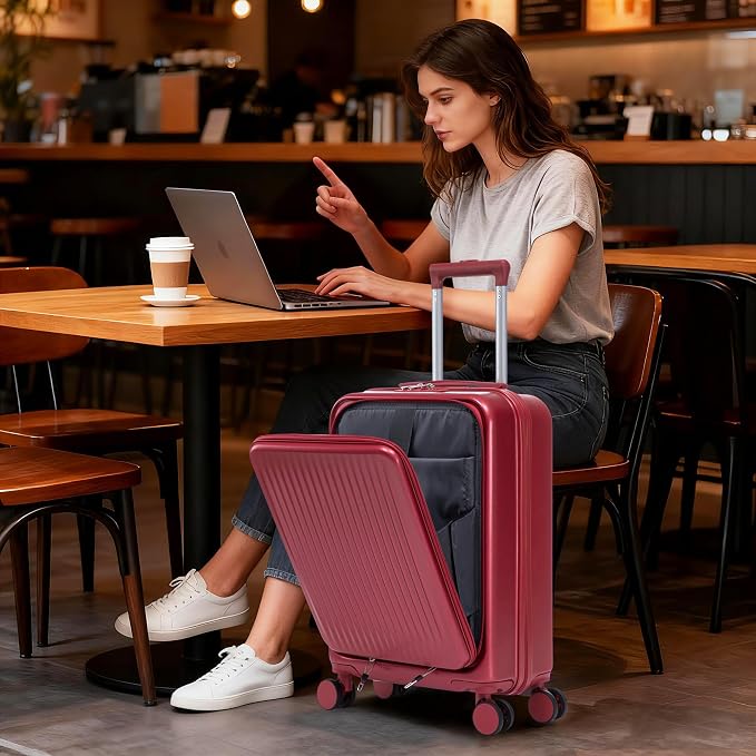 Gradient Color Suitcase 2-Piece Set, 20" Rotating Wheel Suitcase with 14" Cosmetic Case, Lightweight Durable Hardshell Luggage with 360° Spinner Wheels for Travel, Women & Girls (Red) - Image 2