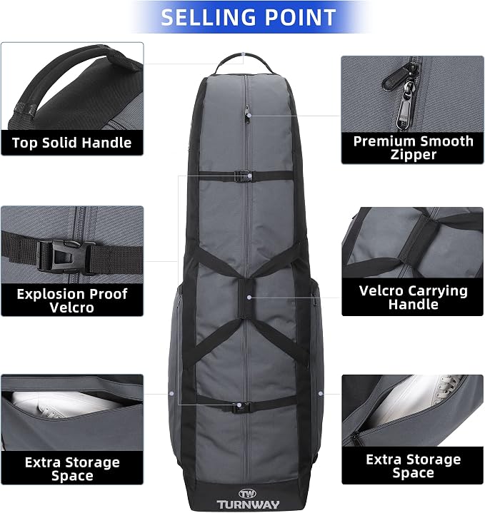 TurnWay Foldable Padded Golf Travel Bag, Heavy Duty 900D Polyester Golf Club Bag Waterproof Golf Carry Bag Cart Bag with Wheels, Soft-Sided Spacial Size for Golf Gear Transportation - Image 2