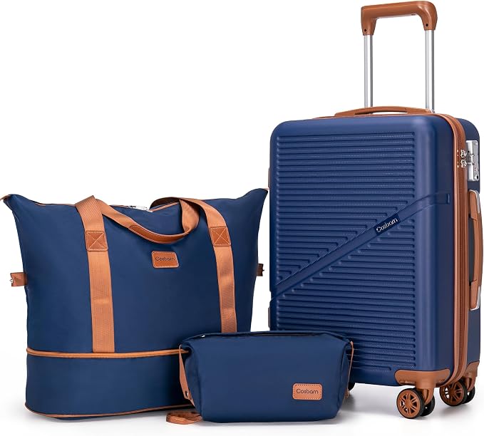 Cosbarn Carry On Luggage Set 22x14x9 Airline Approved, 3 Piece 20 Inch Lightweight ABS Hardside Suitcases with Wheels and TSA Lock, Durable Waterproof Travel Suitcase for Men Women by Cosbarn