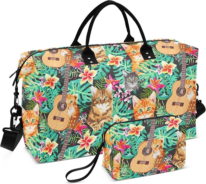 Weekender Bags Travel Duffel Gym Bag Carry on Overnight Tote Bag with Toiletry Bag for Airplane Travel Trip Gym Yoga (Hawaiian Orange Cat Tabby Face) by senya