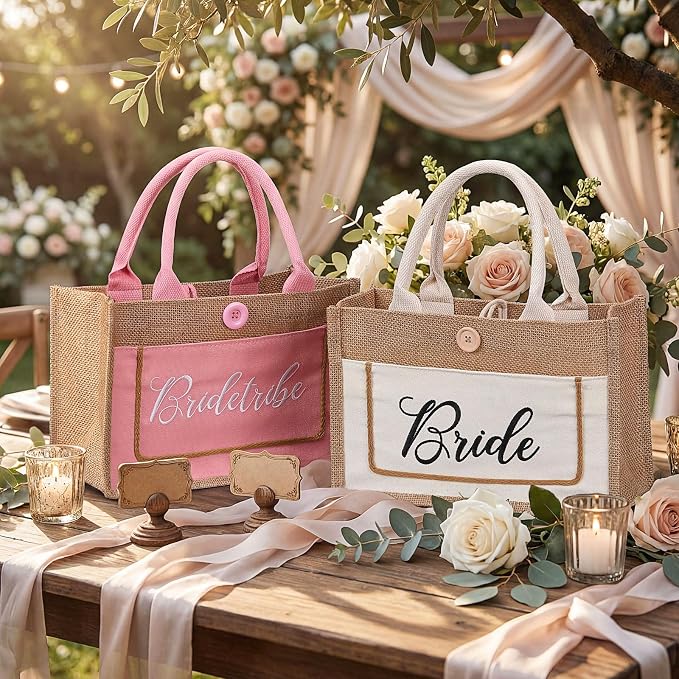 Buryeah 8 Pack Bride Tote Bag Bride Tribe Wedding Gift Bridal Burlap Bag with Handles Bridal Jute Tote Reusable for Newlywed - Image 3