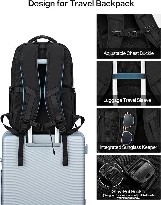 MILADA Travel Backpack for Women&Men,Expandable 28L to 39L,Fits 17" Laptop | Airline Approved Carry-On, Personal Item Backpack, Lightweight Business Rucksack Weekender Bag, Black - Image 5