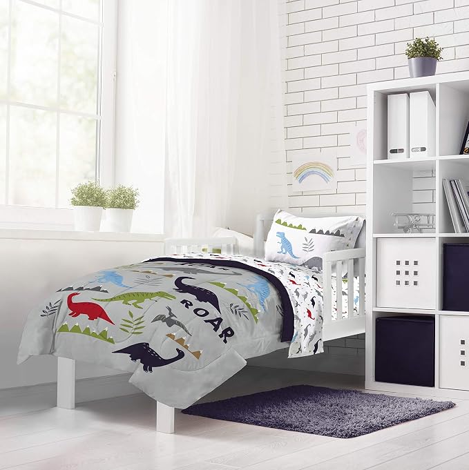 Trend Collector Dinosaur Toddler Comforter Set 4 Piece Bedding, Gray | Bed in a Bag, Comforter Sheets Pillowcase, Official Brand, Soft Microfiber, Machine Washable, Easy Care, Boys Gift - Image 7