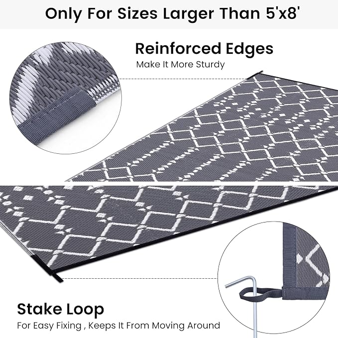 Smiry Outdoor Rug 6x9 ft, Waterproof Reversible Plastic Straw Rugs, Boho Outdoor Area Rug, Outside Floor Mat for Patio, Backyard, Deck, Picnic, Beach, Camping, Grey - Image 4