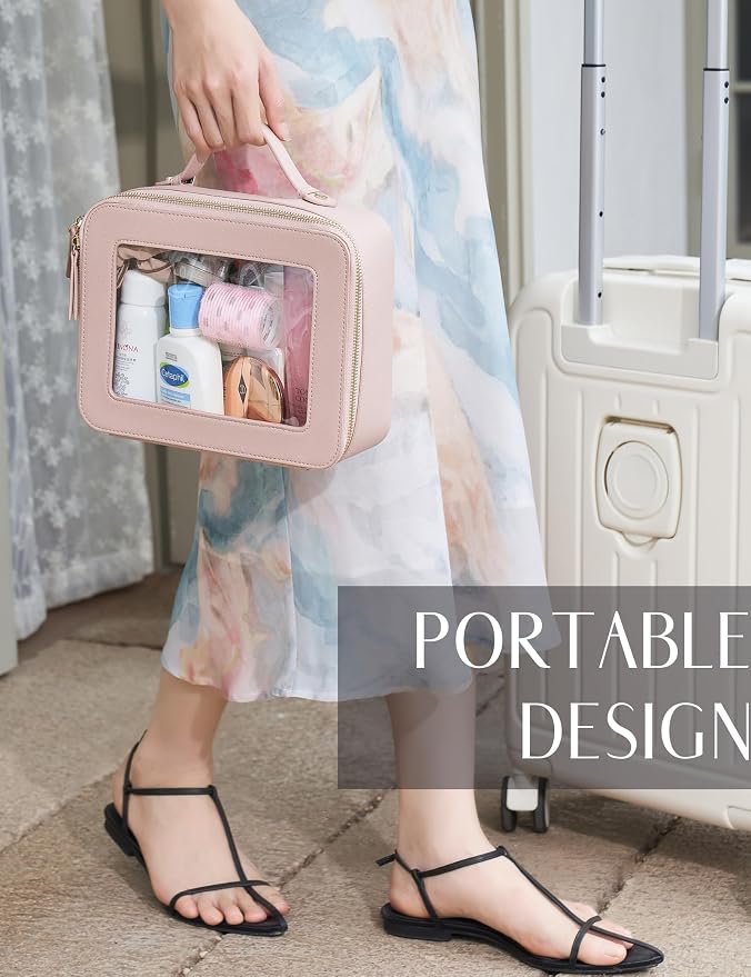 Popvibe Clear Makeup Case Set Pink Toiletry Bag Travel Large Clear Cosmetic Bag with Zipper, Big Make Up Bag Organizer Women Traveling TSA Approved Transparent Bag Car for Essentials - Image 6
