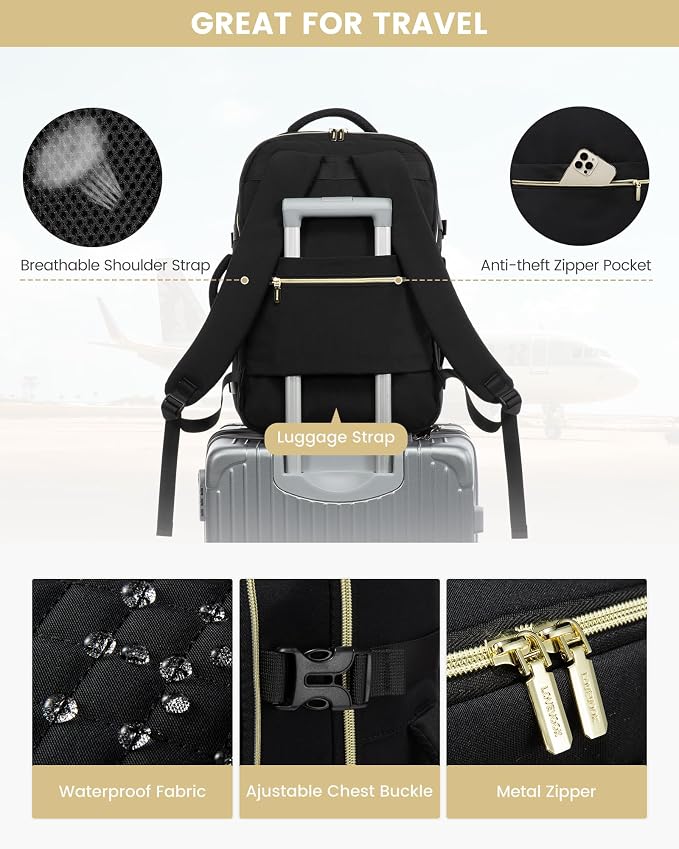 LOVEVOOK Large Travel Backpack for Women, 40L Carry on Backpack for Airplanes,TSA Personal Item Travel Bag fits 17" Laptop,Travel Essentials Carry On Bag Flight Approved with 3 Packing Cubes - Image 4