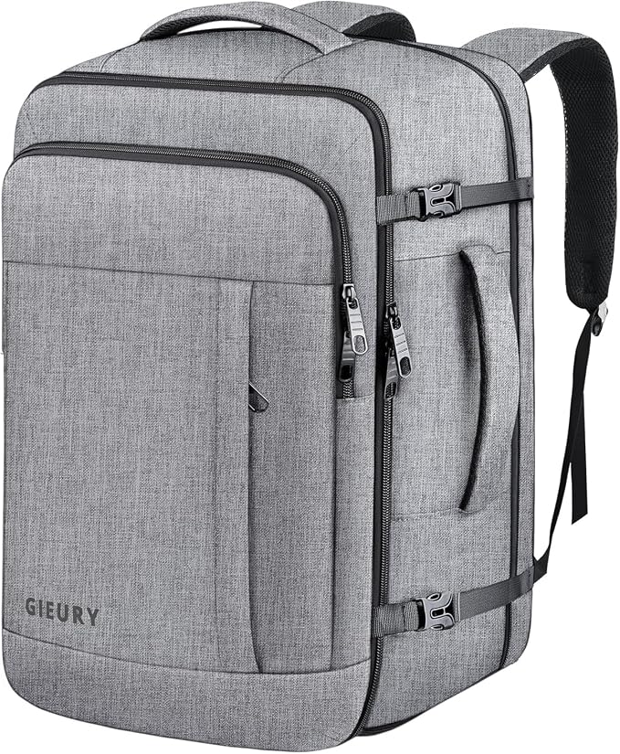 Carry On Backpack, Extra Large 40-50L Travel Backpack for Men & Women, Expandable Backpack For Airplanes, 17 Inch Laptop Backpack, Luggage Suitcase 40L Daypack Lightweight Business Weekender Bag, Grey by Gieury