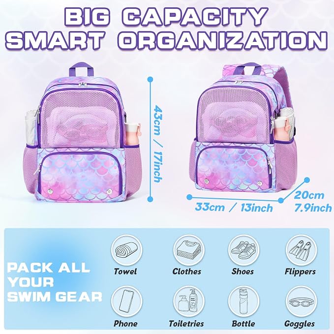 WAWSAM Kids Swim Bag for Swimmers, Beach Gym Bag with Wet Dry Shoes Compartments - Image 6