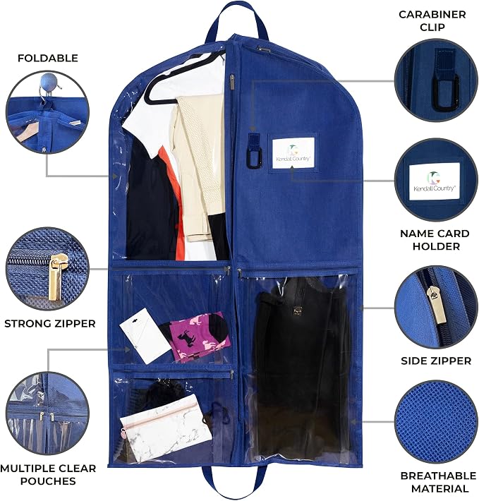 Waterproof Hanging Garment Bag 40 inch Clothes Bag with Gusset, 5 Pockets & Side Zip for Dance Costumes, Sports, Skating, Theatre, Beauty Pageants,Cheer & More by Kendall Country, Navy Blue - Image 2