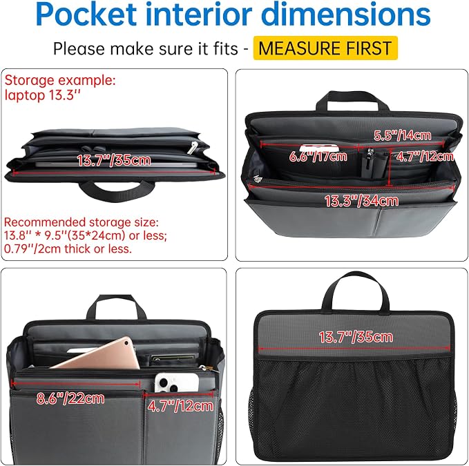 Large Rugged Organizer Insert for Briefcase Tote Shoulder Messenger Bag-20 Pockets,Padded Water-repellent Nylon-Purple - Image 7