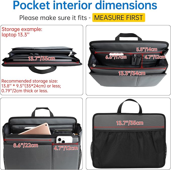 Large Rugged Organizer Insert for Briefcase Tote Shoulder Messenger Bag-20 Pockets,Padded Water-repellent Nylon-Mix - Image 7