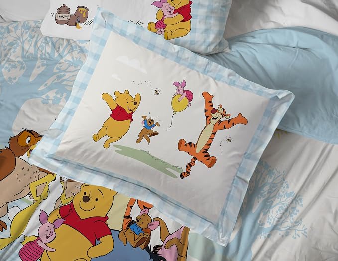 Disney Winnie The Pooh Full Comforter Set 7 Piece Kids Bedding, White | Piglet Tigger, Bed in a Bag, Comforter Sheets Shams Pillowcases, Official Brand, Soft Microfiber, Machine Washable, Kids Gift - Image 5