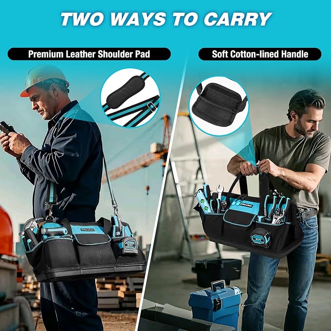 DURATECH 18" Large Tool Bag with Waterproof Hard Bottom, 19 Pockets | Heavy Duty Construction, Wide Open Mouth, Multiple Storage Pockets, Electricians Mechanics Plumbers HVAC Use - Image 7