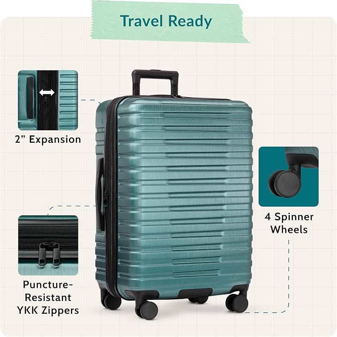 U.S. Traveler Boren Expandable Hardside Rugged Travel Luggage with 8 Spinner Wheels, Teal, Checked-Large 30-Inch - Image 3