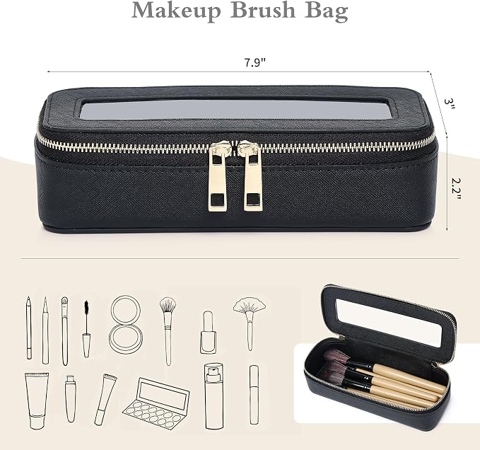 Pinkmik Makeup Brush Bag Slim Clear Makeup Bag Transparent Travel Cosmetic Case & Toiletry Bag with Zipper Small Beatuy Makeup Bag Purse Organizer for Women (Black, SLIM) - Image 4