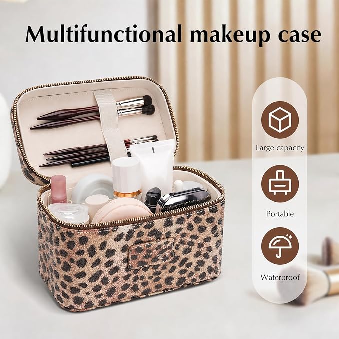 Makeup Case for Women, Leather Makeup Bag Cosmetic Case with Removable Divider, Large Capacity Waterproof Portable Travel Toiletry Make up Organizer Case - Image 5