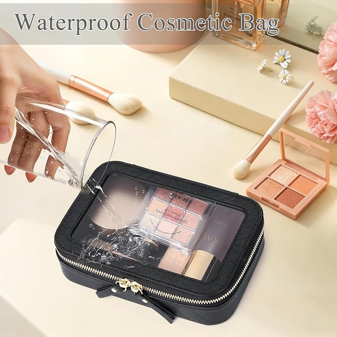 Clear Makeup Bag Small Cosmetic & Toiletry Bag Waterproof Travel Case Women's Pouch Organizer Makeup Bag for Car with Zipper (Black, Small) - Image 7