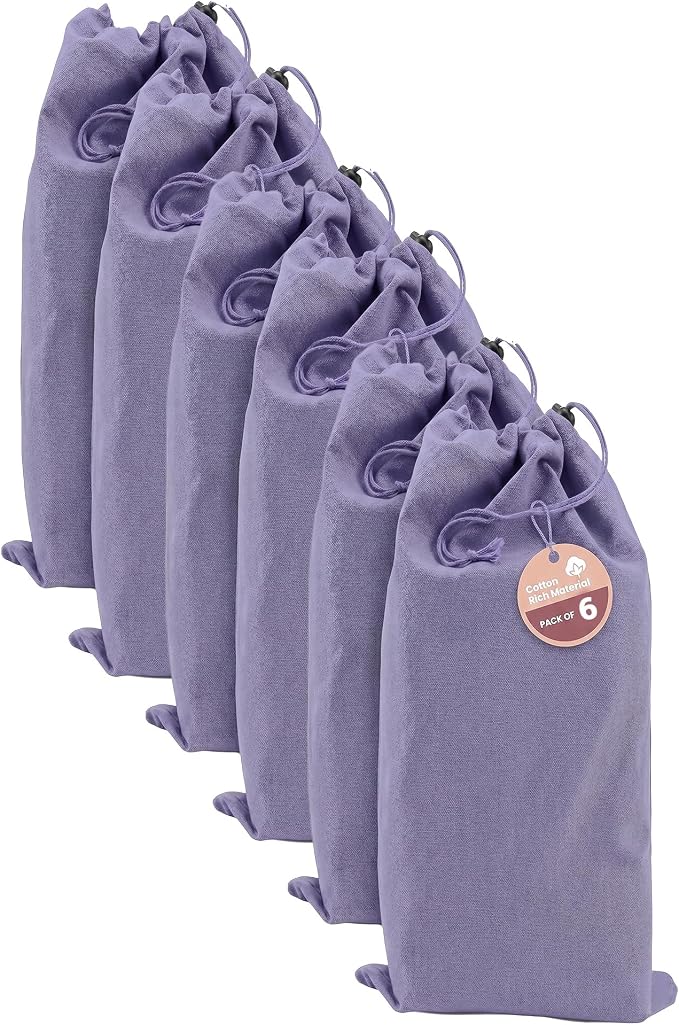 LFH Cotton Rich Shoe Storage Bags with Drawstring, Dustproof Breathable Reusable Organizer, Perfect For Travel, Dorm, Hotel, College,Gym,Easy to Carry,Machine Washable12"x17"(Pack of 6)-Lavender by LFHHomePrivateLimited